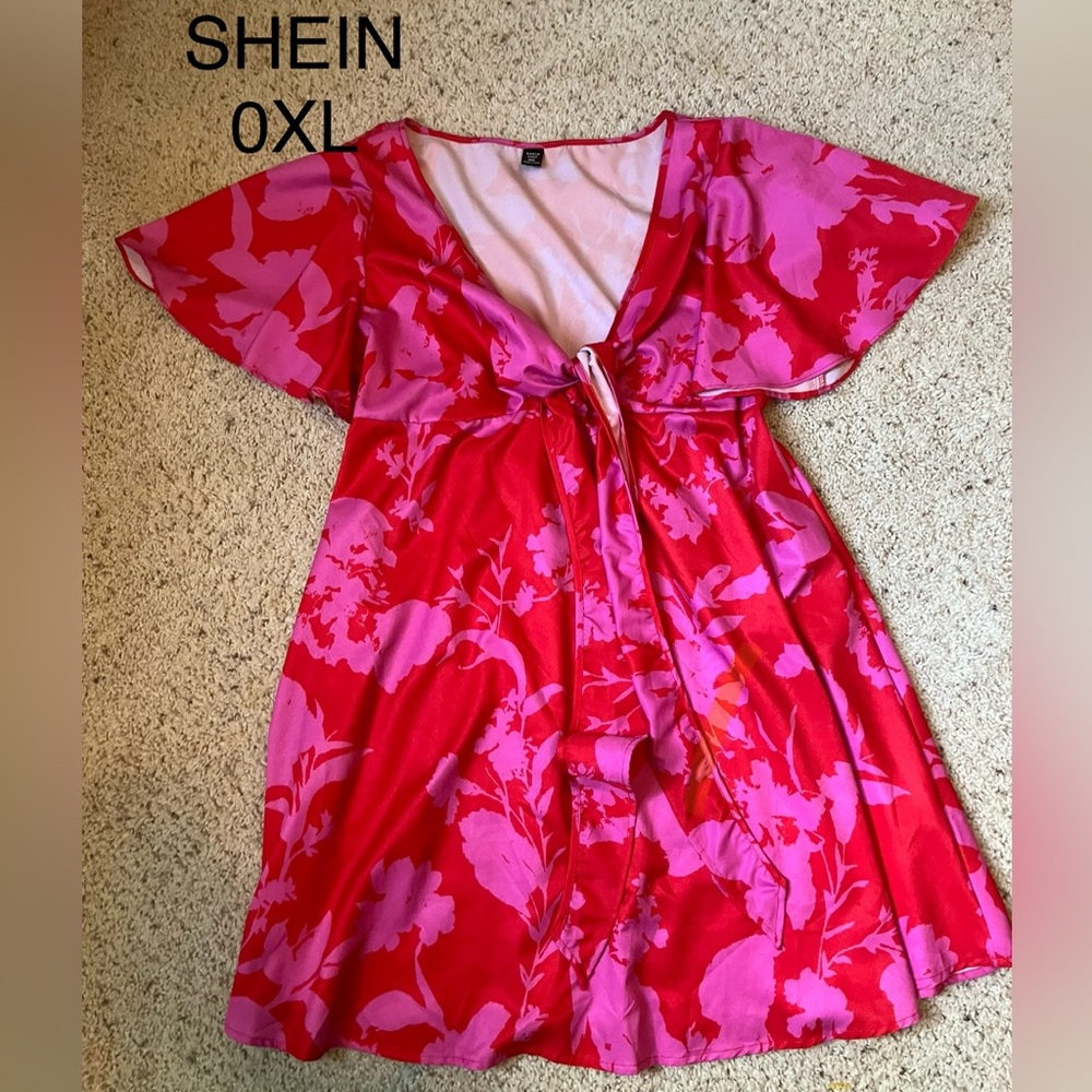 SHEIN Red and Pink Floral Dress